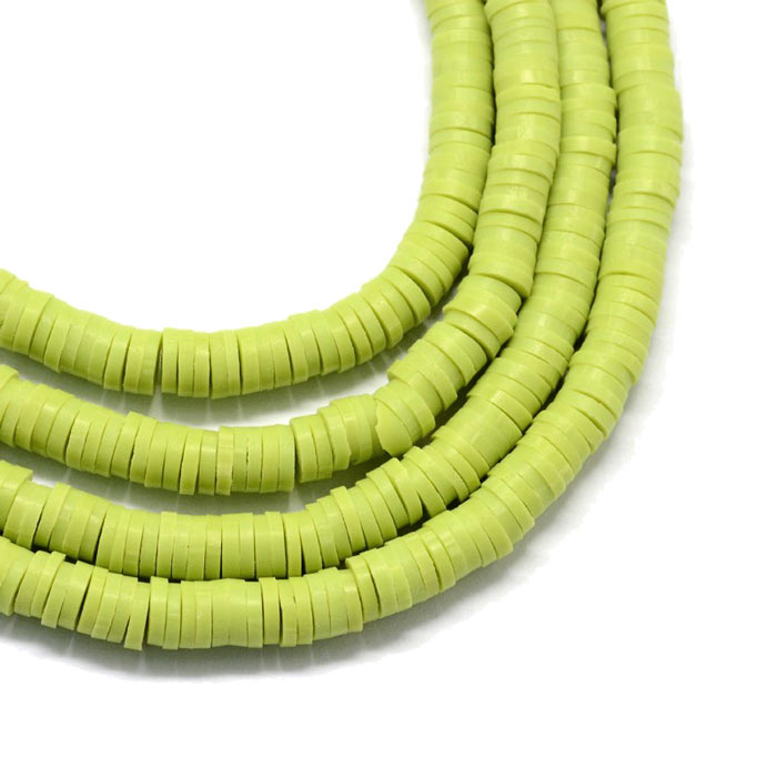 Fimo beads, coin shape, full strand, Heishi style, green-yellow, 8x1mm, 380pcs