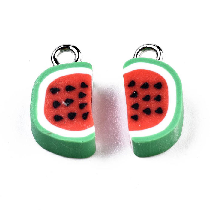 Fimo pendant, watermelon, 14x7x5, eye diameter 2 mm, 4 pcs