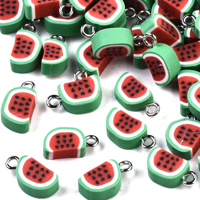 Fimo pendant, watermelon, 14x7x5, eye diameter 2 mm, 4 pcs