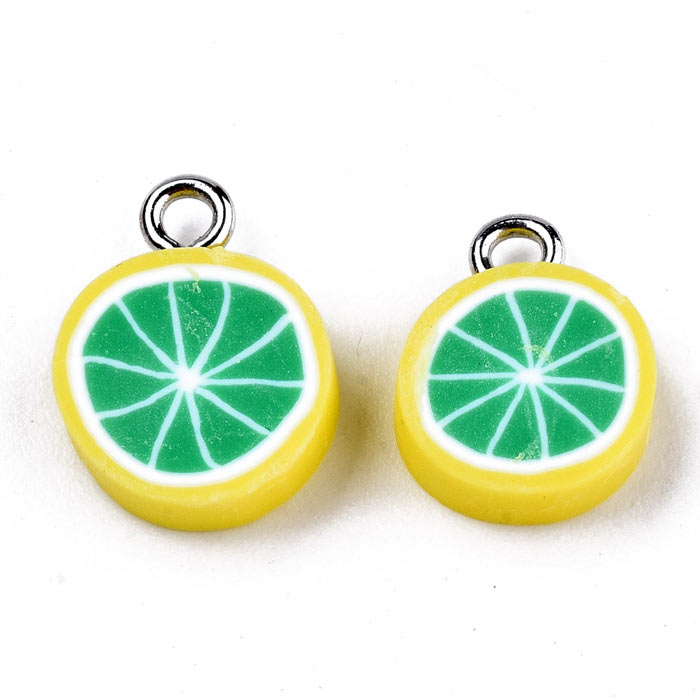 Fimo pendant, lemon, 13x10x5, eye diameter 2 mm, 4 pcs