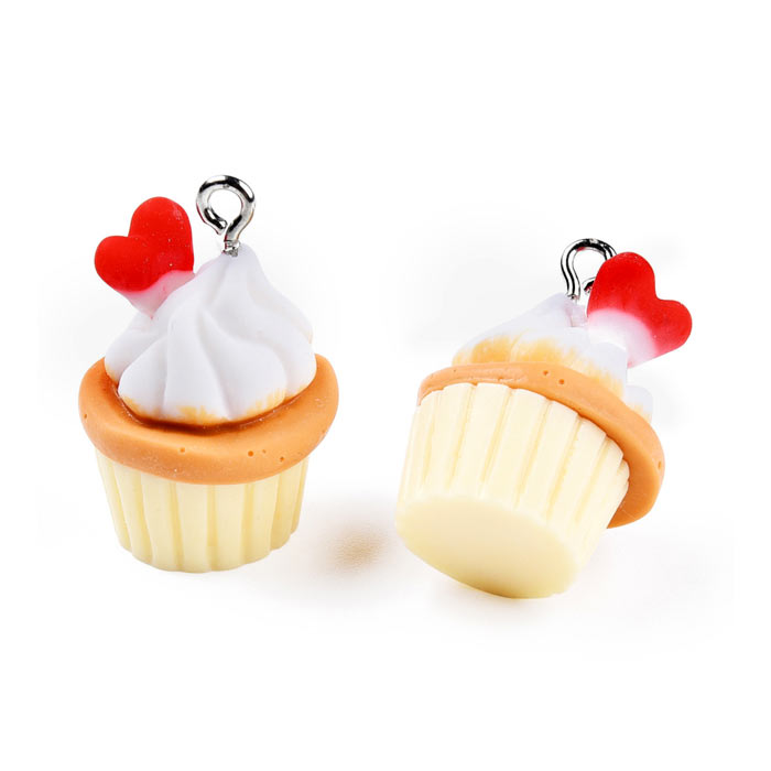 Akryl  pendant, cupcake with heart, 25x17x17, 2 pcs