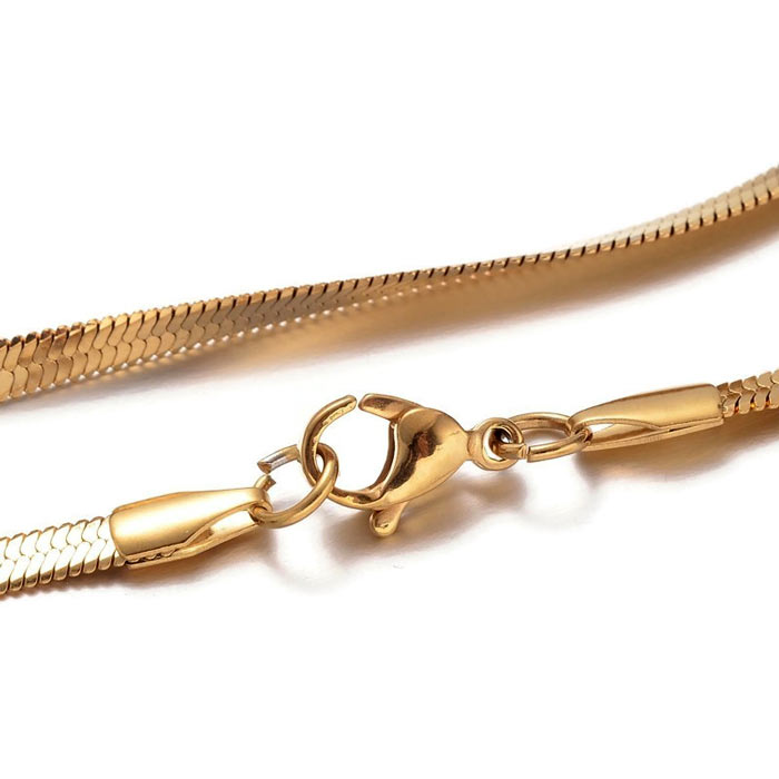 Flat Snake necklace, gold-plated steel, 3x0.7 mm, 45 cm
