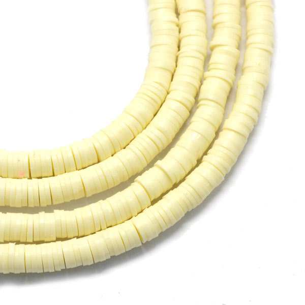Fimo beads, coin shape, full strand, Heishi style, light yellow, 6x1mm, 380pcs
