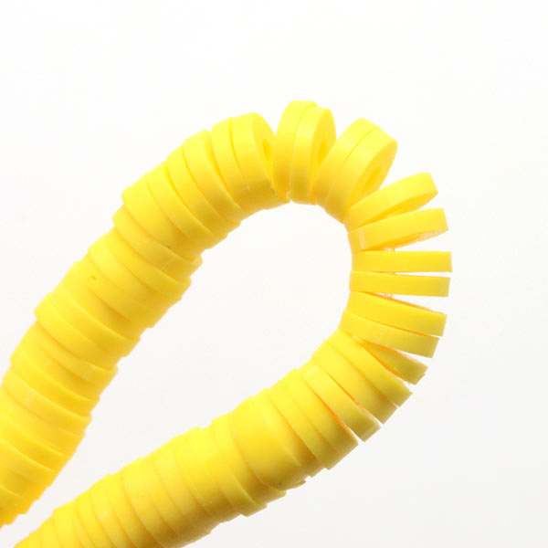 Fimo beads, coin shape, full strand, Heishi style, yellow, 8x1mm, 380pcs