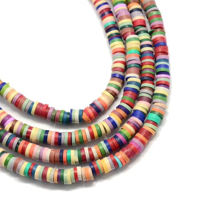 Fimo beads, coin shape, full strand, Heishi style, mix dark colors, 6x1mm, 380pcs