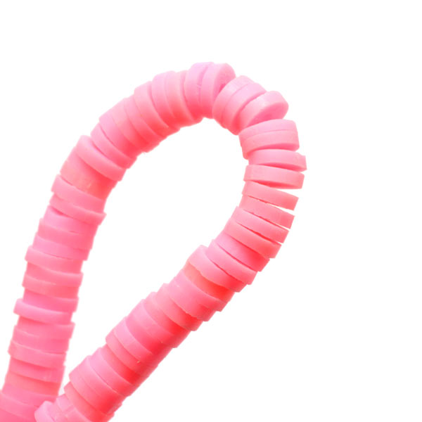 Fimo beads, coin shape, full strand, Heishi style, pink, 8x1mm, 380pcs