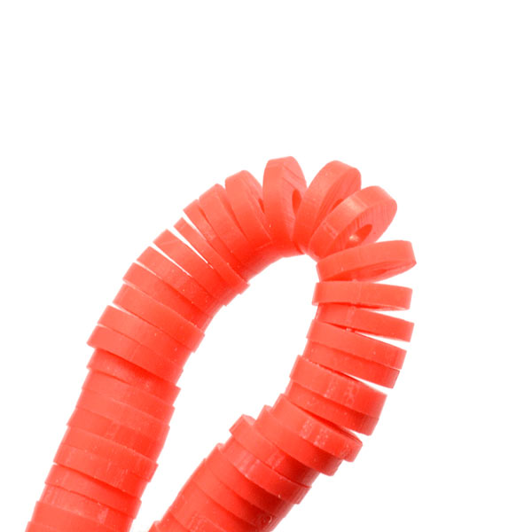 Fimo beads, coin shape, full strand, Heishi style, orange red, 8x1mm, 380pcs