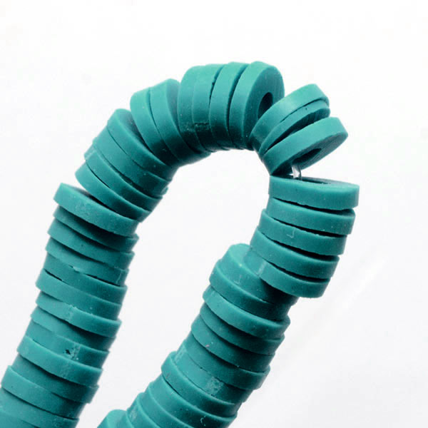 Fimo beads, coin shape, full strand, Heishi style, dark cyan, 8x1mm, 380pcs