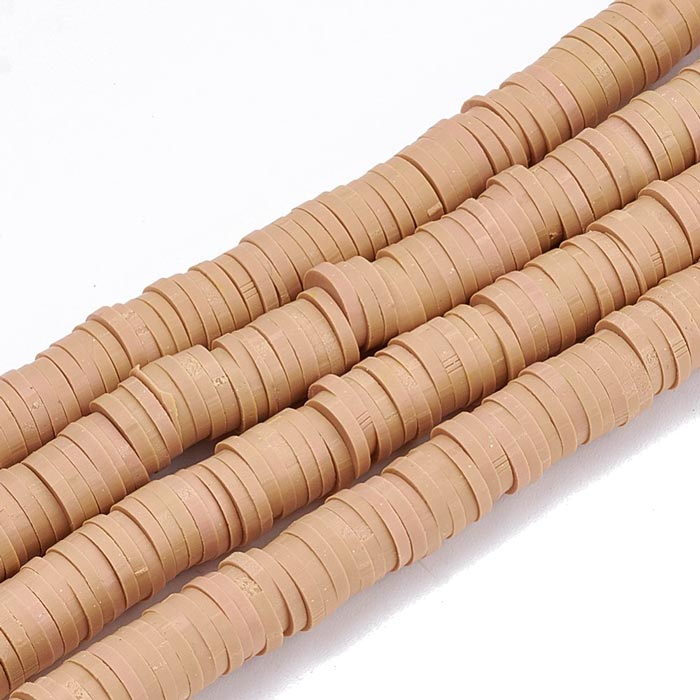 Fimo beads, coin shape, full strand, Heishi style, light brown, 6x1mm, 380pcs