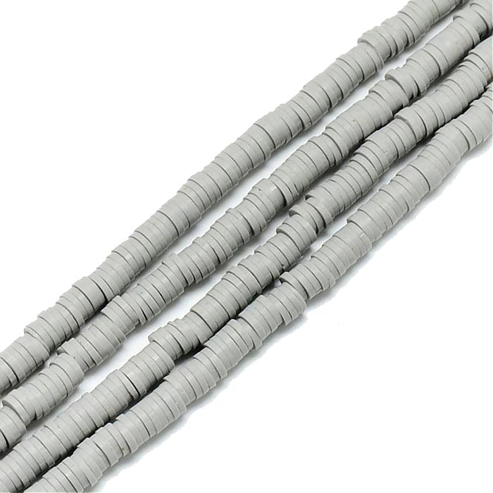 Fimo beads, coin shape, full strand, Heishi style, light grey, 8x1mm, 380pcs