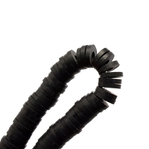 Fimo beads, coin shape, full strand, Heishi style, black, 8x1mm, 380pcs