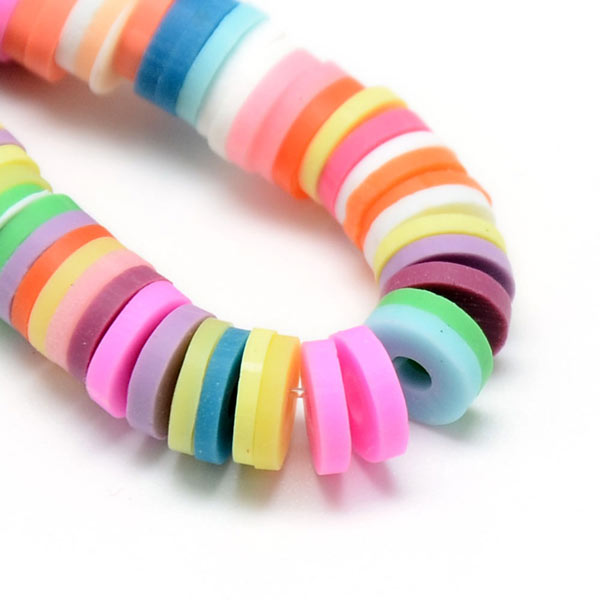 Fimo beads, coin shape, full strand, Heishi style, mix colors, 4x1mm, 380pcs