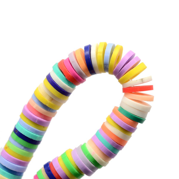 Fimo beads, coin shape, full strand, Heishi style, mix colors, 8x1mm, 380pcs