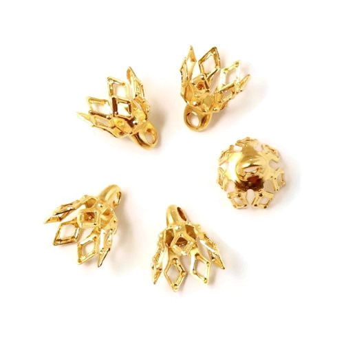 Bead cap, tall with eye, gilded brass, 8x7mm, 10pcs.