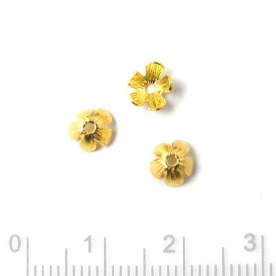 5-leaf bead cap, adjustable, gold plated silver, 6x3mm, 2pcs