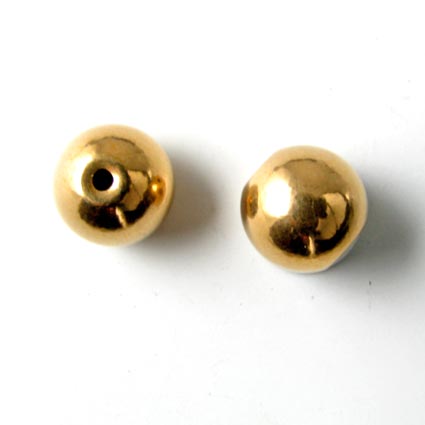 Gilded steel bead, diameter 6 mm, shiny, inner hole size 1.5 mm, 2pcs
