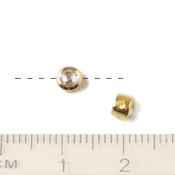Bead with crystal, gilded sterling silver, 4x3mm, 2pcs.