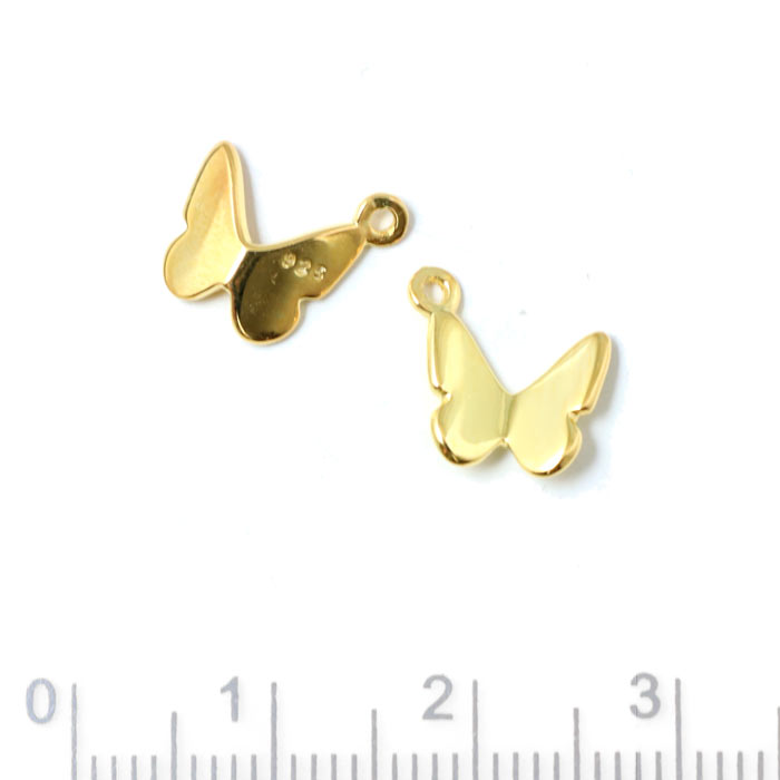 Butterfly charm with loop, gold plated silver, 10x9x3mm, 1pc