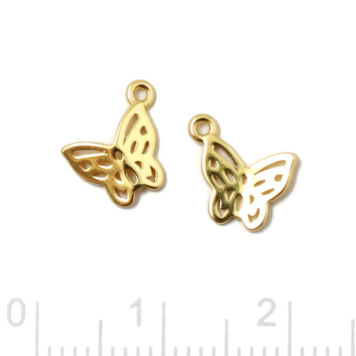 Butterfly charm with loop, gold plated silver, 8x9mm, 2pcs