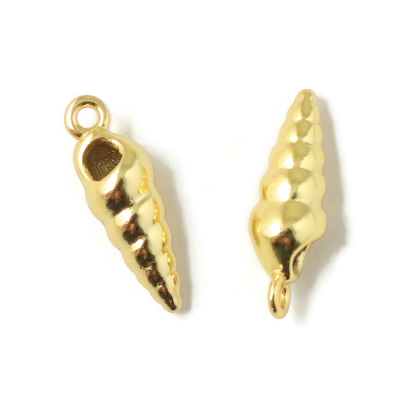 Small sea snail shell, pendant with loop, gold-plated silver, 12x4 mm, 2 pieces