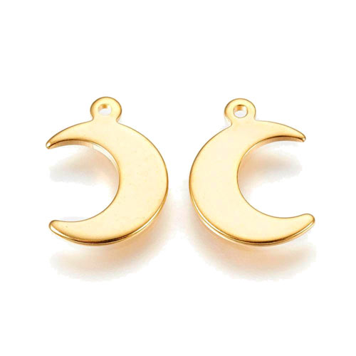 Moon shape wit eye, gilded steel, pendant, 15,5x11x1mm, 2pcs