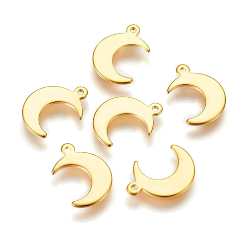 Moon shape wit eye, gilded steel, pendant, 15,5x11x1mm, 2pcs