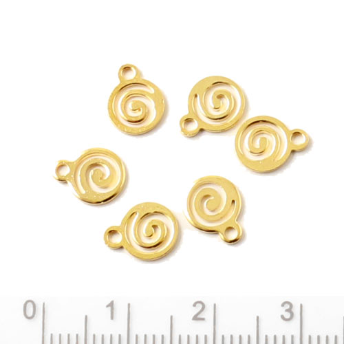 Pendant, gilded brass silhouette with spiral motif, 1 eye, 9x7mm, 10pcs.