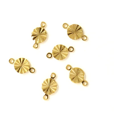 Connector bead, link, gilded brass, faceted coin with 2 loops, 6x10mm, 6pcs.