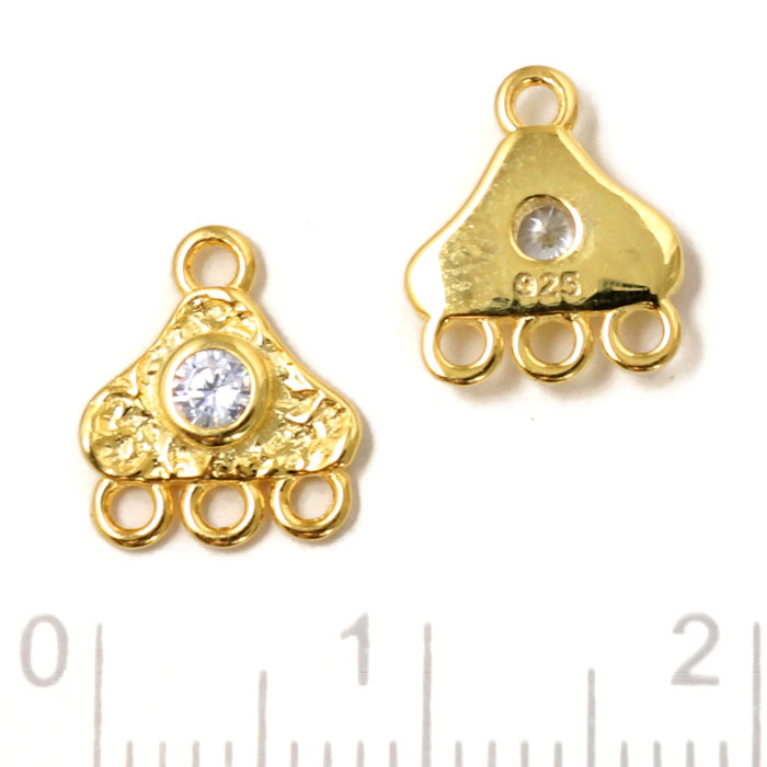 Pendant with clear zirconia and 4 eyes, gold-plated silver, 9x10mm, 2 pcs