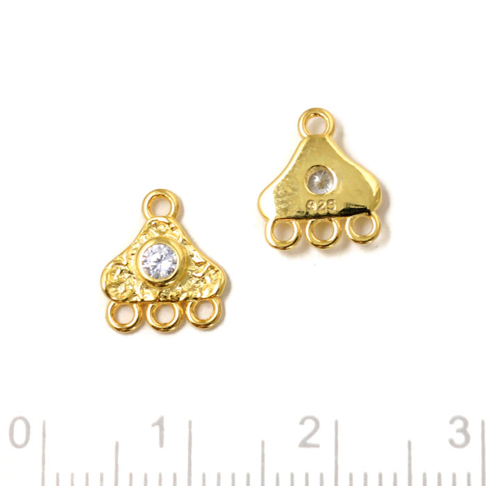 Pendant with clear zirconia and 4 eyes, gold-plated silver, 9x10mm, 2 pcs