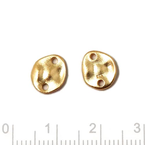 Connector link, uneven plate with two holes, frosted, gold-plated silver, 2pcs