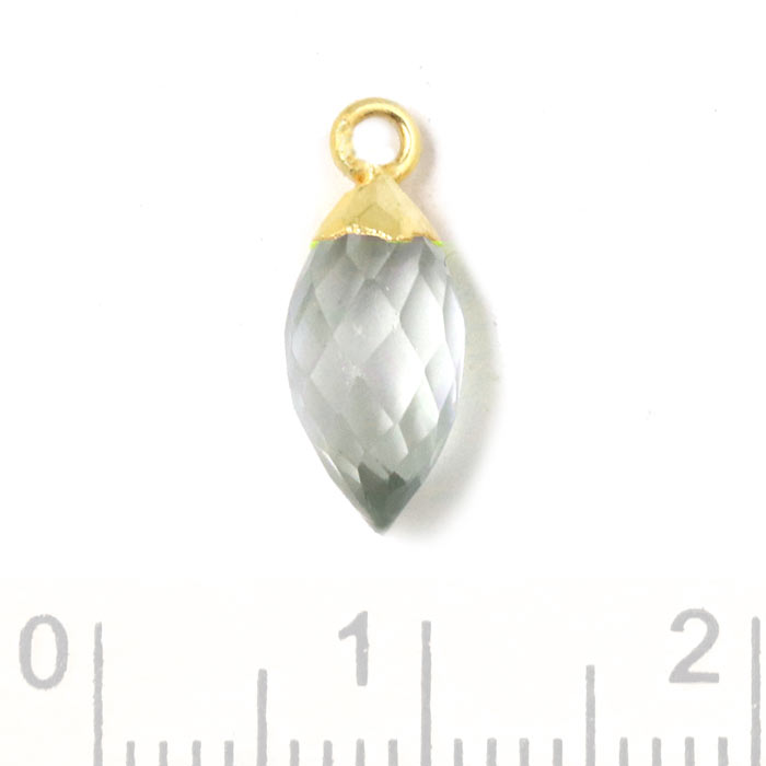 Pendant, drop with loop, clear green amethyst, gold plated silver, 14x6 mm, 1 pc