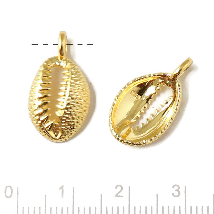 Pendant, Cowrie shell with loop, gold plated silver 20x11mm, 1pc