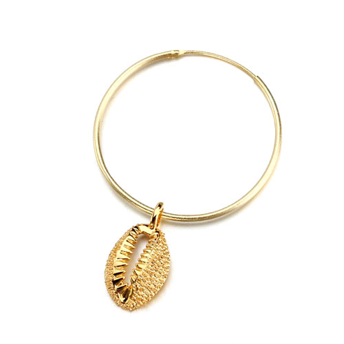 Pendant, Cowrie shell with loop, gold plated silver 20x11mm, 1pc