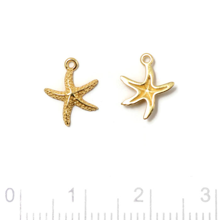 Pendant, starfish with loop, gold plated silver, small version, 10x8,5mm, 2pcs