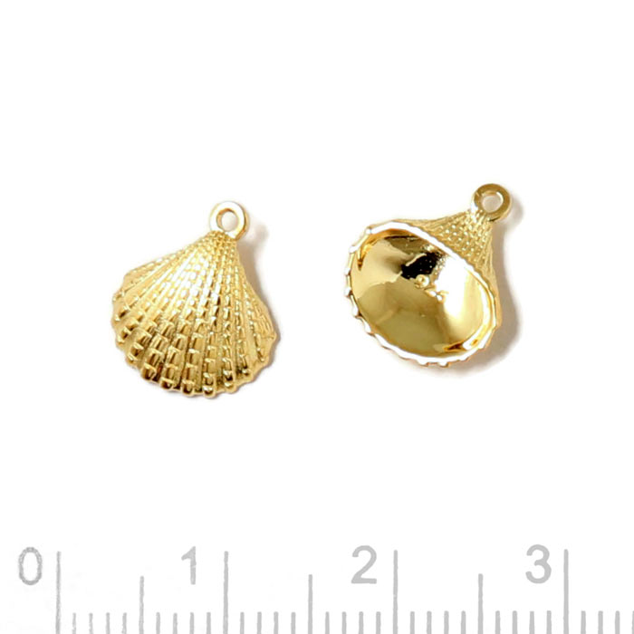 Pendant, Sea shell with loop, gold plated silver 12x10x3mm, 1pc