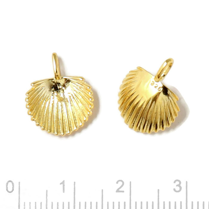 Pendant, Sea shell with loop and peg for pearl, gold plated silver 15x12x3mm, 1pc