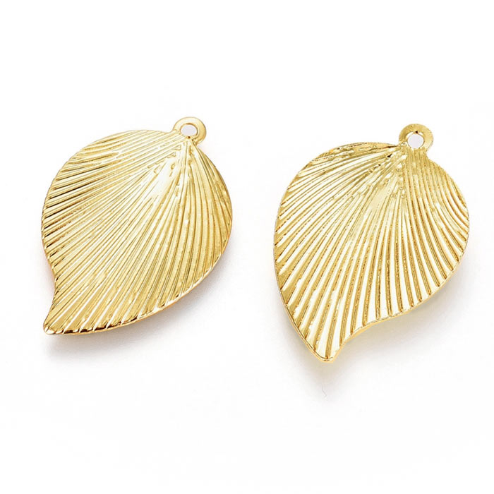 Pendant, leaf with loop, gilded brass, size 22.5x15x1mm, 2pc