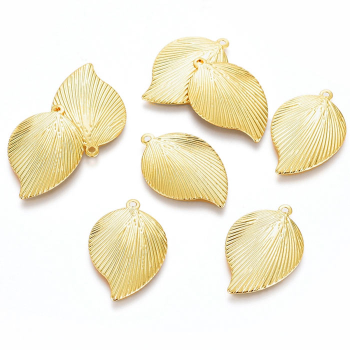 Pendant, leaf with loop, gilded brass, size 22.5x15x1mm, 2pc