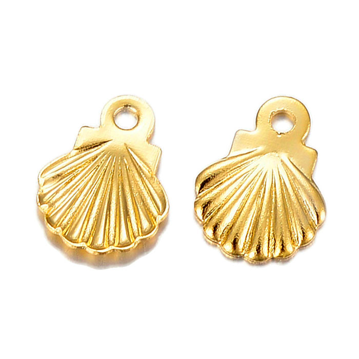 Shell pendant with loop, gilded steel, 7.5x5.5x0.8mm, 10pcs