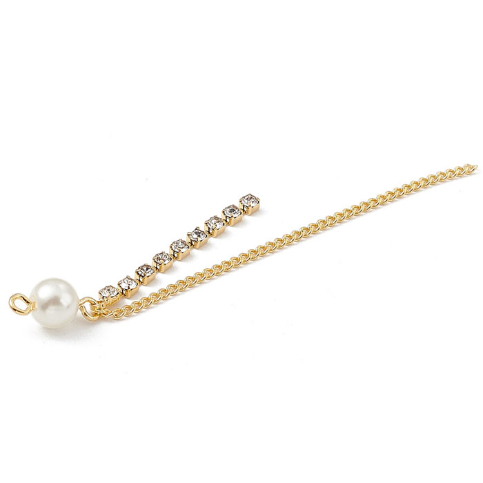 Chain pendant, imitation pearl with two pieces of chain, 68 mm, gold-plated brass, 1 pc