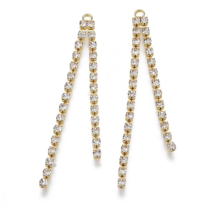 Chain pendant with crystal chain, 60 mm, gold-plated brass, 2 pieces