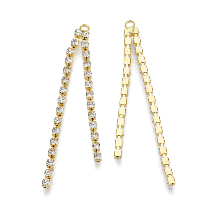 Chain pendant with crystal chain, 60 mm, gold-plated brass, 2 pieces