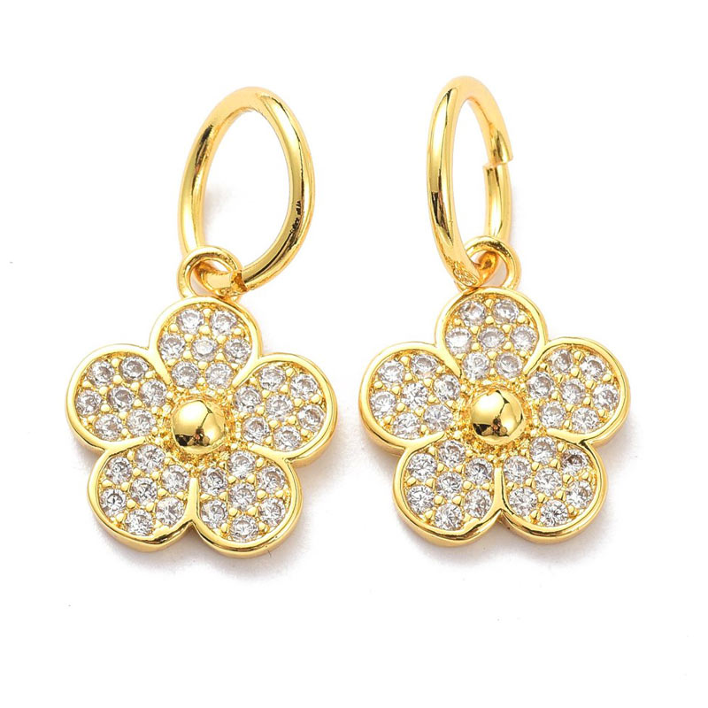 Flower with zirconia, gold-plated brass, pendant with eyelet, 15x13x3 mm, 2 pcs