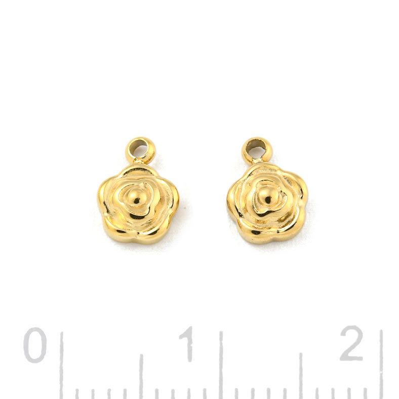 Pendant, small rose flower, gold-plated steel, 7x5 mm, 2 pcs.