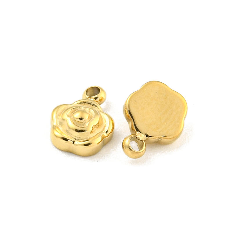 Pendant, small rose flower, gold-plated steel, 7x5 mm, 2 pcs.
