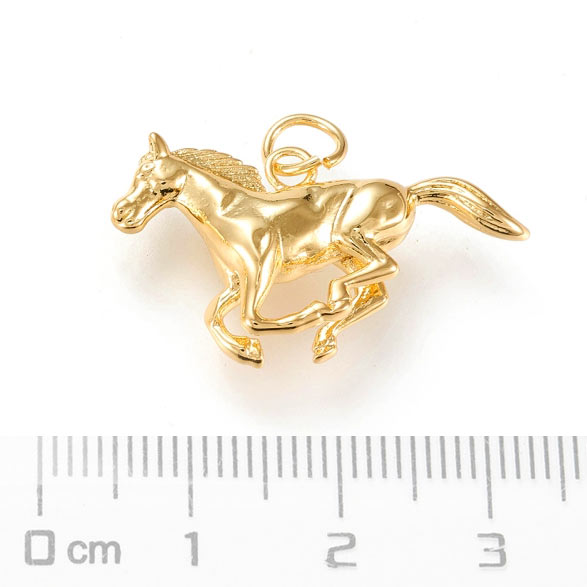 Jewellery pendant, galloping horse, durable gold-plated brass, 15.5x29.5 mm, 1 pc