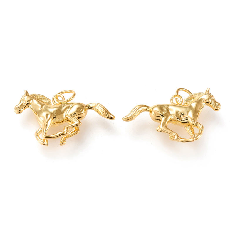 Jewellery pendant, galloping horse, durable gold-plated brass, 15.5x29.5 mm, 1 pc