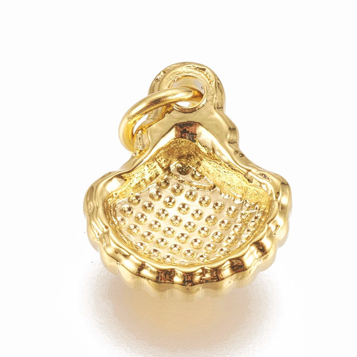 Pendant, Sea shell with junpring, gold plated steel, 12,5x10,5x4mm, 1pc