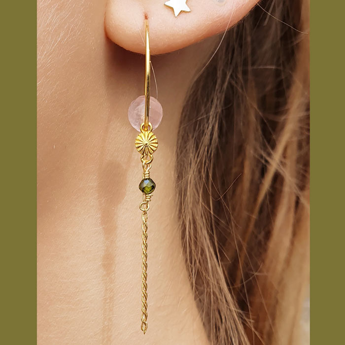 Link, round with sun beam facets and 2 loops, gold-plated silver, 4x8x1mm, 2pc
